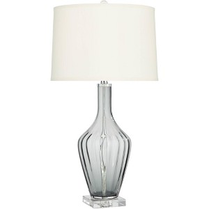 Possini Euro Design 30" Tall Large Modern End Table Lamp Smoke Gray Fluted Glass Single White Shade Living Room Bedroom Bedside Nightstand House - 1 of 4