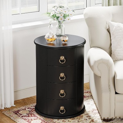 Tribesigns Solid Wood Round End Table, 4-Drawer Nightstand for Bedroom, Vintage Bedside Table for Small Spaces, Living Room, No Assembly Needed