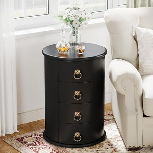 Tribesigns Solid Wood Round End Table, 4-Drawer Nightstand for Bedroom, Vintage Bedside Table for Small Spaces, Living Room, No Assembly Needed - 1 of 4