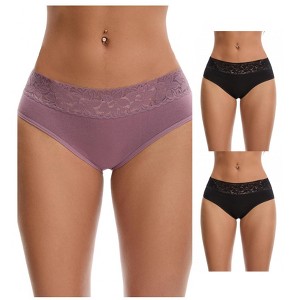 INSPIRE CHIC Women's Lace Mid Waisted Soft Breathable Briefs Underwear 3 Packs - 1 of 4