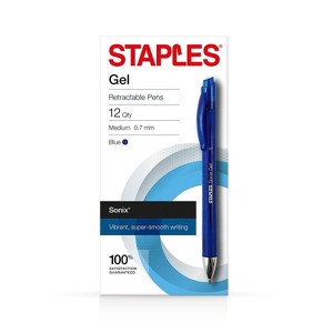 Staples Sonix Retractable Gel-Ink Pens Medium Point Blue Dozen (13563-CC) 651256 - 1 of 4