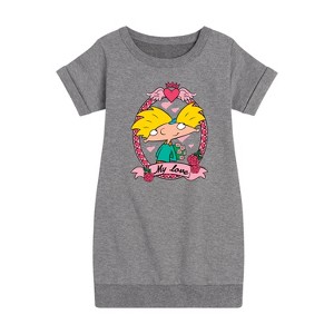 - Hey Arnold! - Valentine's My Love Graphic Short Sleeve Fleece Dress - 1 of 4
