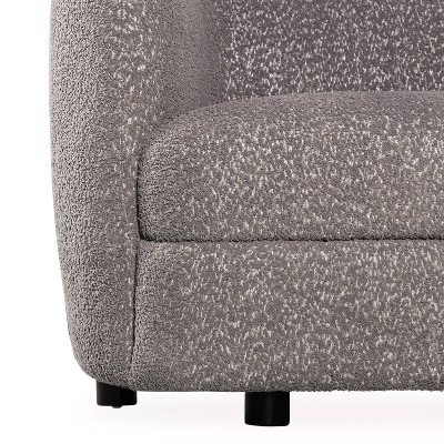 Charcoal Gray Boucle Fabric Curved Loveseat with Wooden Legs