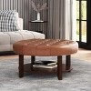 CAVINAS Modern Round PU Leather Ottoman Bench with Storage Shelf,Upholstered Wooden Storage Ottoman for Living Room - 3 of 4