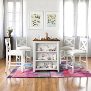 5-Piece Counter Height Dining Table Set with 4 Upholstered Chairs, Wood Kitchen Table with 3-Tier Storage Shelf for Dining Room or Small Space - 1 of 4