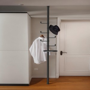 NAYSAYE Clothes Hanger Adjustable Laundry Pole Drying Rack with Trays for Indoor Balcony Bedroom or Bathroom, Black, 43.31"*4.33"*4.33" - 1 of 4