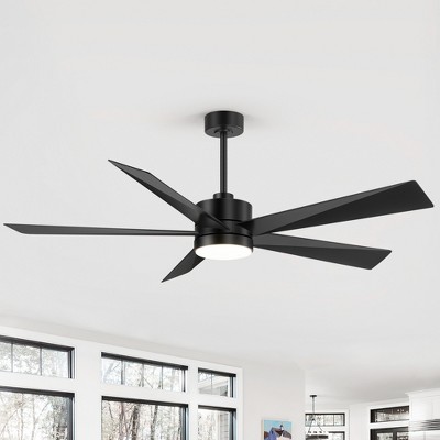 Airsurfer 65" Ceiling Fan with Color-Changing LED Light, Matte Black with Black Blades, 5-Blade, Remote Included