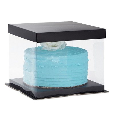 Juvale 6 Pack Clear Cake Boxes with Black Lids, Transparent Carriers for 6-Inch Cakes, 8x8x6 In