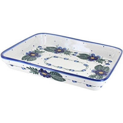 Blue Rose Polish Pottery Forget Me Not Large Rectangular Baker