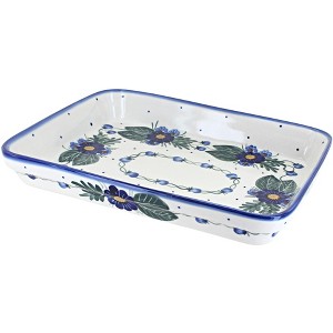 Blue Rose Polish Pottery 43B WR Unikat Large Rectangular Baker - 1 of 1