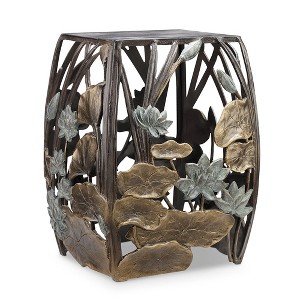 SPI Home Water Lilies Garden Stool – 18.5" Outdoor Decorative Seat or Plant Stand with Floral Motif, Resin Garden Accent - 1 of 4