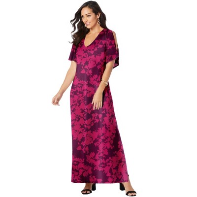 Jessica London Women's Plus Size Stretch Knit Cold Shoulder Maxi Dress