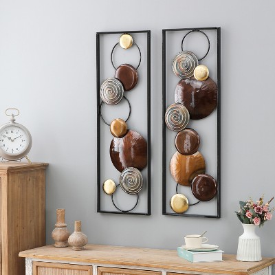 Mid-Century Modern 2-Piece Multicolor Metal Wall Sculpture Set