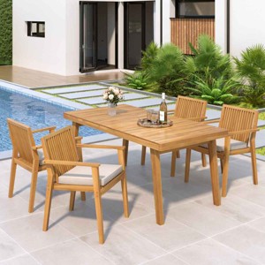 5 PCS Patio Dining Set with Dining Table, Slatted Top Design Table, Acacia Wood Frame Dining Chairs with Polyester Cushion Covers-Coolbibila - 1 of 4