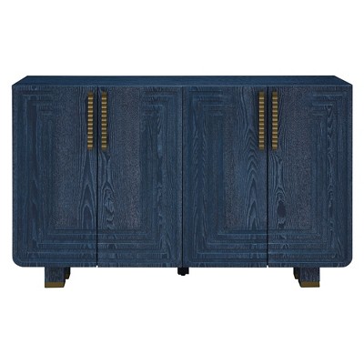 Gulches 54inch Retro Buffet Cabinet 4 Door Vintage Fluted Sideboard with Adjustable Shelves for Dining Room Kitchen Living Room Blue