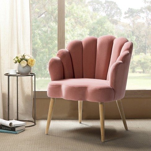 Ma l Velvet Accent Arm Chair Wooden Padded Karat Home pink Solid