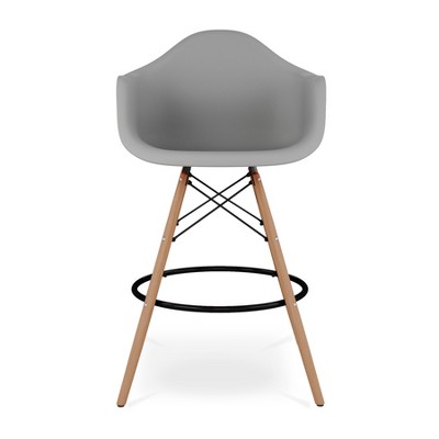 HomeRoots 28" Gray And Brown Heavy Duty Plastic And Solid Wood Low Back Counter Height Bar Chair