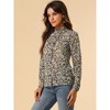 Allegra K Women's Floral Button Up Ruffle Stand Collar Long Sleeve Shirt - 4 of 4