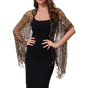 INSPIRE CHIC Women's Sequin Shawls and Wraps for Evening Dresses Fringed Sparkly Scarf 1Pc - 1 of 4