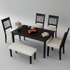 6-Piece Retro Dining Set with Rectangular Wooden Table, 4 Upholstered Chairs & Bench, Mid-Century Kitchen Furniture for Dining Room or Kitchen - 3 of 4