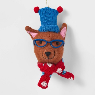 Dog Head with Scarf Christmas Tree Ornament Brown - Wondershop™