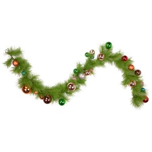 Northlight Real Touch™️ Long Needle Pine and Ornaments Artificial Christmas Garland - 6' x 9" - Unlit - 1 of 4