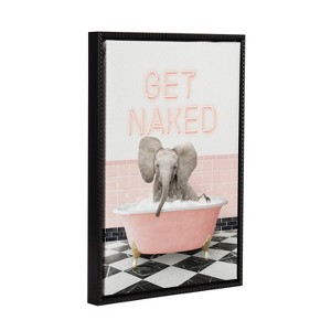 Kate & Laurel All Things Decor 18"x24" Sylvie Baby Elephant No 3 in Get Naked Bath Framed Canvas by Amy Peterson Beaded Black - 1 of 4