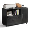 Office File Cabinet with Lock, 1-Drawer Wood Lateral Filing Cabinet on Wheels, Printer Stand with Open Storage Shelves for Home Office - 2 of 4