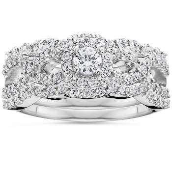 Pompeii3 1 1/10Ct Diamond Engagement Bridal Wedding Ring Set 10K White Gold