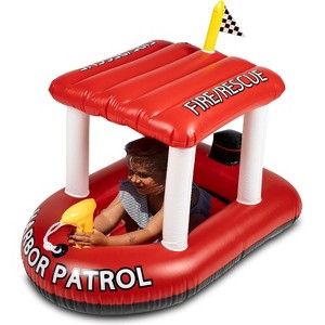 Zone Tech Inflatable Pool Boat Floats for Kids - Toddler Fire Rescue Harbor Patrol Inflatable Boat Pool Float Ride On with Fun Water Toy Squirter - 1 of 4