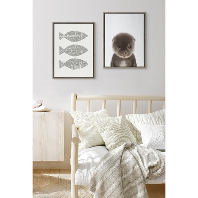 Gray Baby Otter Color Illustration Framed Canvas, 18x24