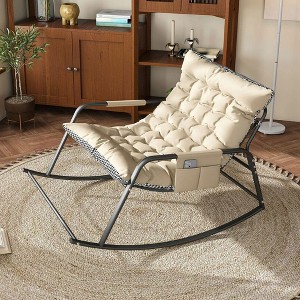 Resenkos Rocking Chair with Storage, Cushions and Armrests, Breathable Ergonomic Lounge Chair for Bedroom, Living Room, White - 1 of 4