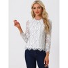 Allegra K Women's Lace Long Sleeve Keyhole Back Ruffle Neck Floral Blouse - 2 of 4