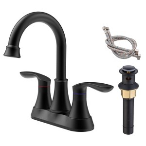 PAGED Bathroom Faucet with 360 Degree High Arc Swivel Spout, 2-Handle Centerset Vanity Sink Faucet with Pop-up Drain & Supply Hoses - 1 of 4