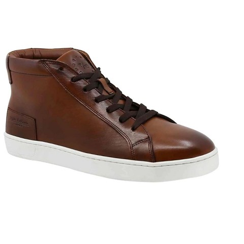Triples Men's Leather High Top Urban Sneakers,Brown