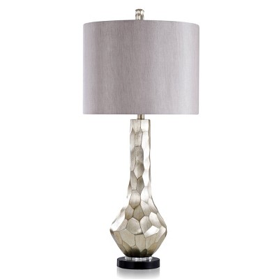 Zara Carved Stone Design Table Lamp with Clear Acrylic Base Gold - StyleCraft: Elegant Polyresin & Steel, UL Listed, 3-Way Switch