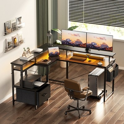 Aheaplus Reversible L-Shaped Computer Desk with File Drawer and Storage