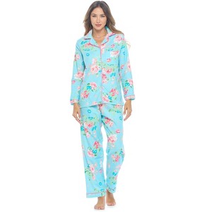Casual Nights Women's Flannel Long Sleeve Button Down Pajama Set - 1 of 4