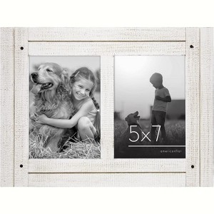 Americanflat Collage Picture Frame in with Two Displays Textured Wood and Polished Glass for Wall and Tabletop - White 5" x 7" - 1 of 4