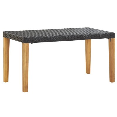 vidaXL Patio Bench 47.2 in. Black Poly Rattan and Solid Acacia Wood