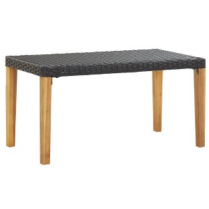 vidaXL Patio Bench 47.2 in. Black Poly Rattan and Solid Acacia Wood - 1 of 4