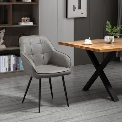 HOMCOM Modern Style Dining Chair High Back Accent Chair with PU Leather Upholstery and Metal Legs for Living Room Light Grey