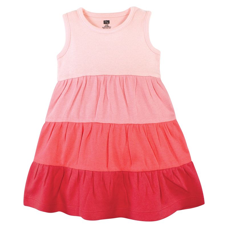Hudson Baby Infant and Toddler Girl Cotton Dresses, Ombre Coral Teal, 3 of 5