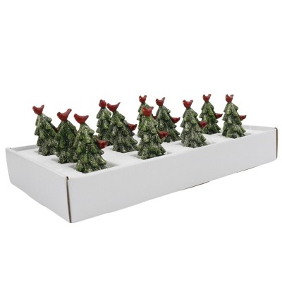 Transpac Mini Cardinal Trees Set of 12 Decorative Resin Animal Figurines for Christmas Indoor Tabletop Decor Green