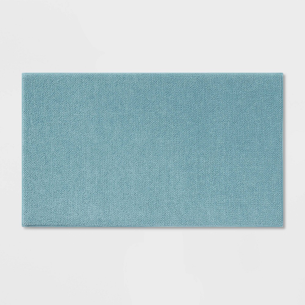 20"x34" Fine Chenille Memory Foam Bath Rug Aqua - Threshold™: Machine Washable, Knitted, Medium Pile, OEKO-TEX Certified