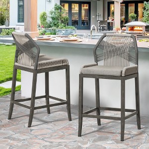 Arceso Outdoor Bar Stools, Rattan Outdoor Counter Height Bar Stools Set of 2, 26.5" H Woven Rope Patio Bar Chairs with Aluminum Legs for Kitchen - 1 of 4
