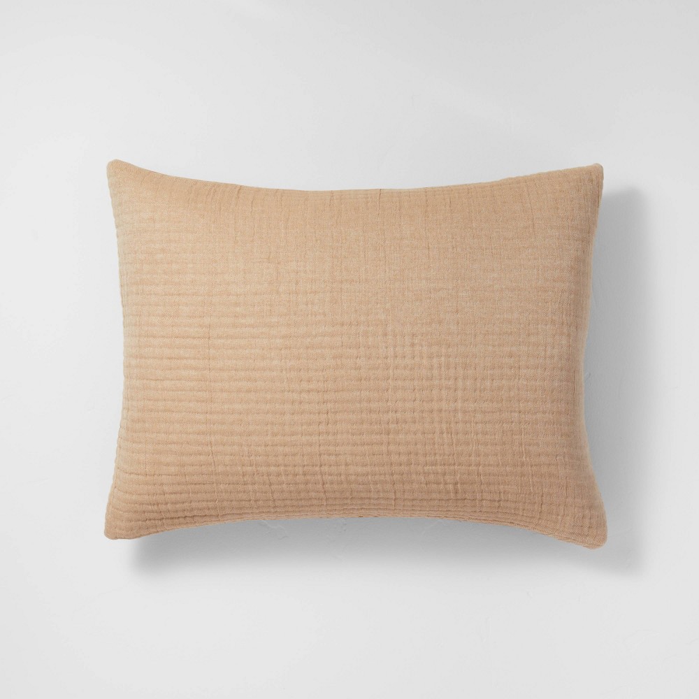 Photos - Pillowcase Standard Reversible Textured Cotton Chambray Coverlet Sham Natural/Warm Br