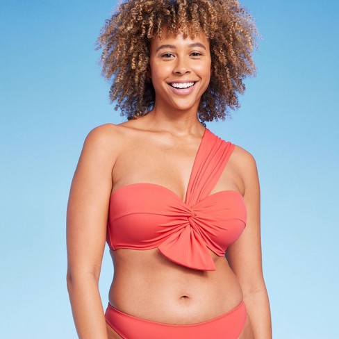 Women's Lightly Lined One Shoulder Twist-Front Bow Tail Bikini Top - Shade  & Shore™ Red 38DD