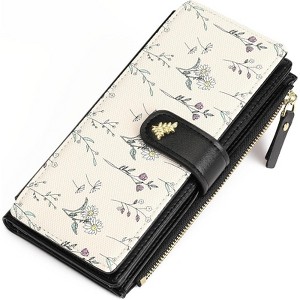 Clotth Floral Vegan Leather Wallet for Women - Large Capacity RFID Blocking Trifold Wallet with 20 Card Slots for Daily Use - 1 of 4