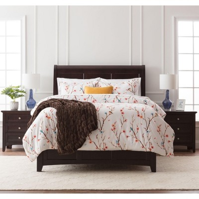 Twin White and Multicolor Microfiber Sakura Tree Duvet Cover Set